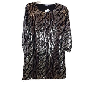 Tildon Sequin Lined Dress, Black and Silver
